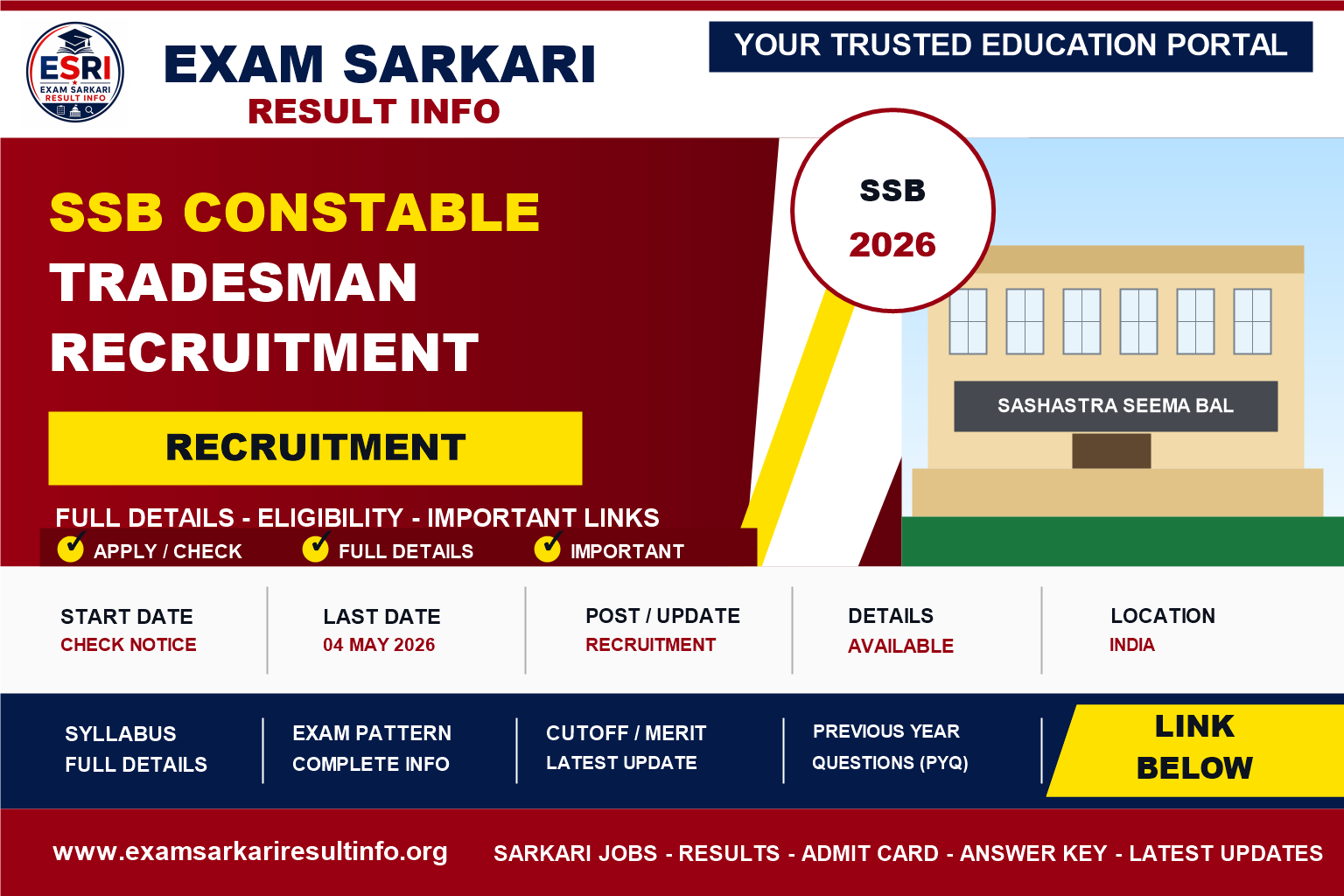 SSB Constable Tradesman Recruitment 2026 : Short Details post details image